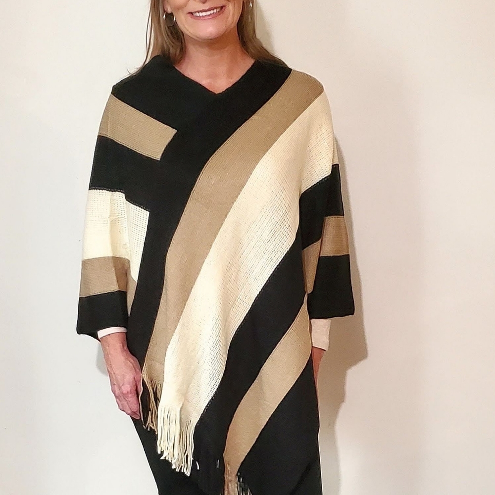 Color Blocked Poncho